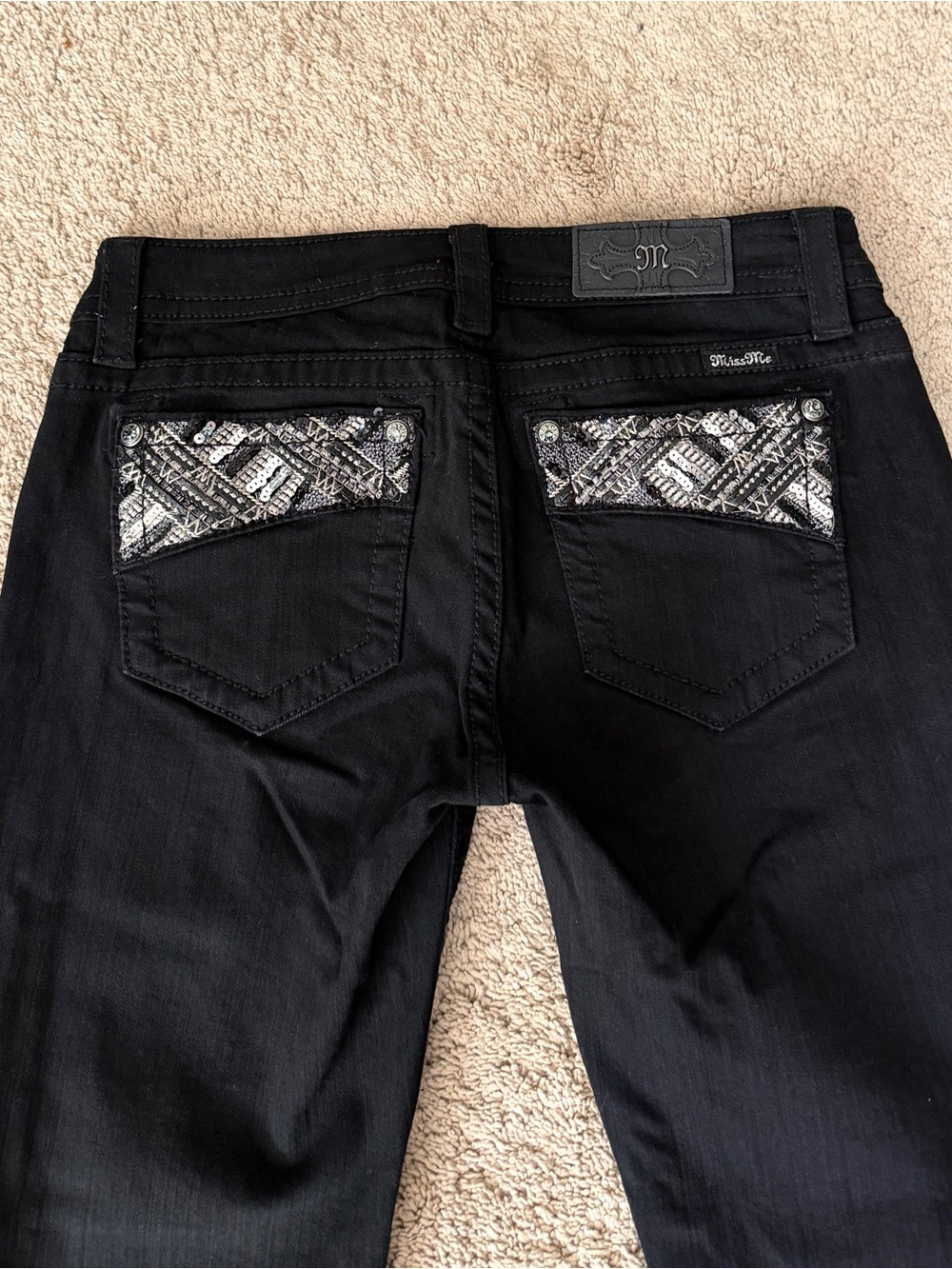 Womens Miss Me Jeans Size 29 X 30 Skinny Y2K Black Rhinestone Embellished Sequin - Picture 6 of 10